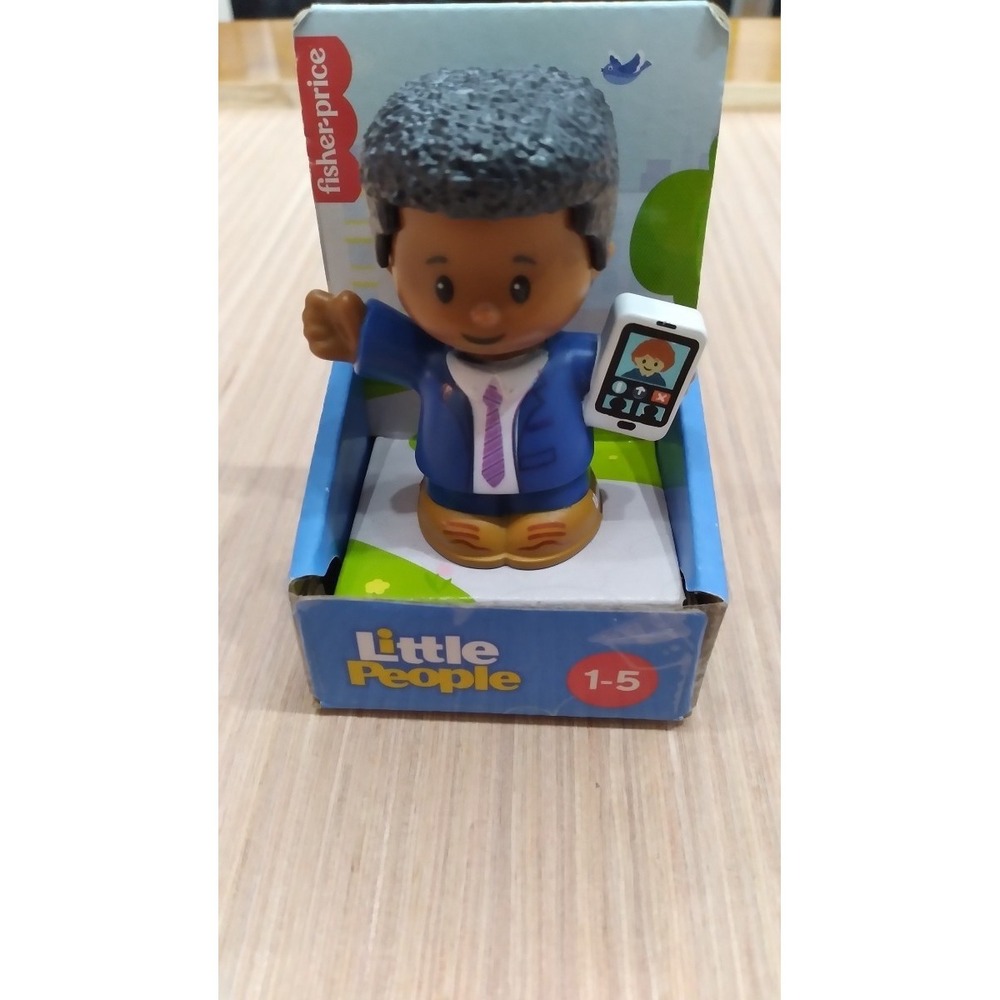 Fisher Price Little People African American Dad Figure Holding Phone Tablet